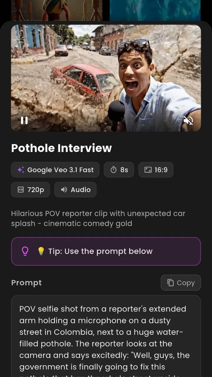 VIBE AI Video Generator app interface on iPhone